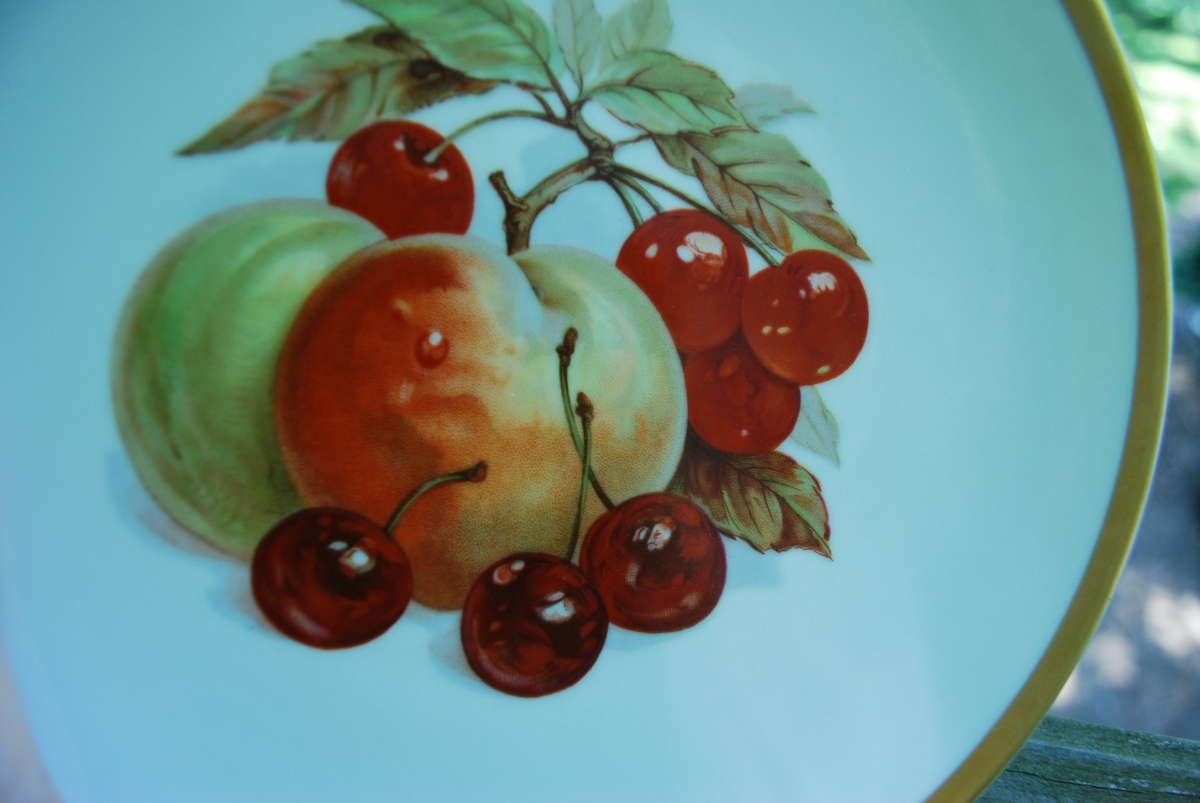 Vintage Set 2 DECORATIVE PLATES/ PEACH & APPLE Bavaria Jaeger Germany Porcelain