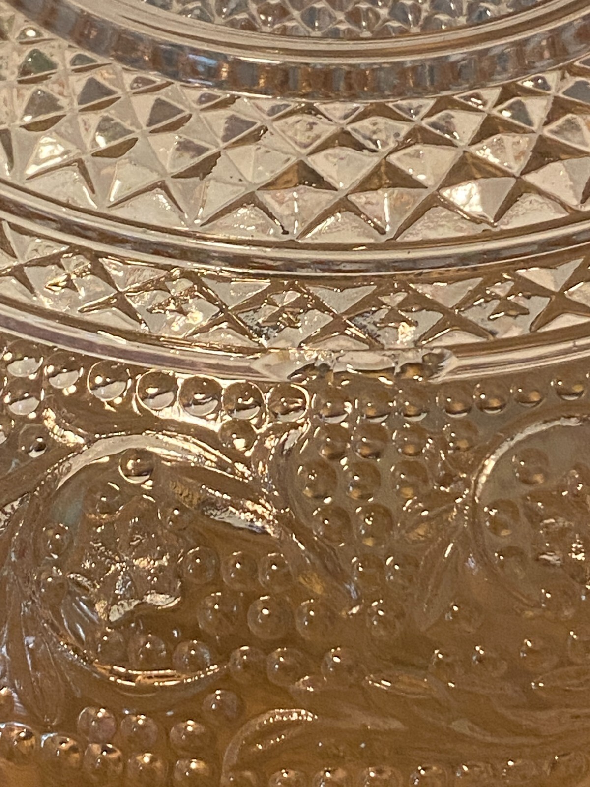 Trellis Pink Fleur De Lis Pattern Glass Bowl by KIG Indonesia 6.75 in diameter