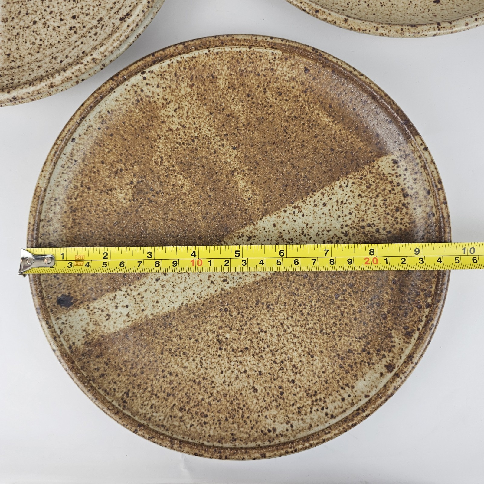 Signed Studio Pottery Abstract Minimalist Glaze Stoneware Dinner Plate Set of 4