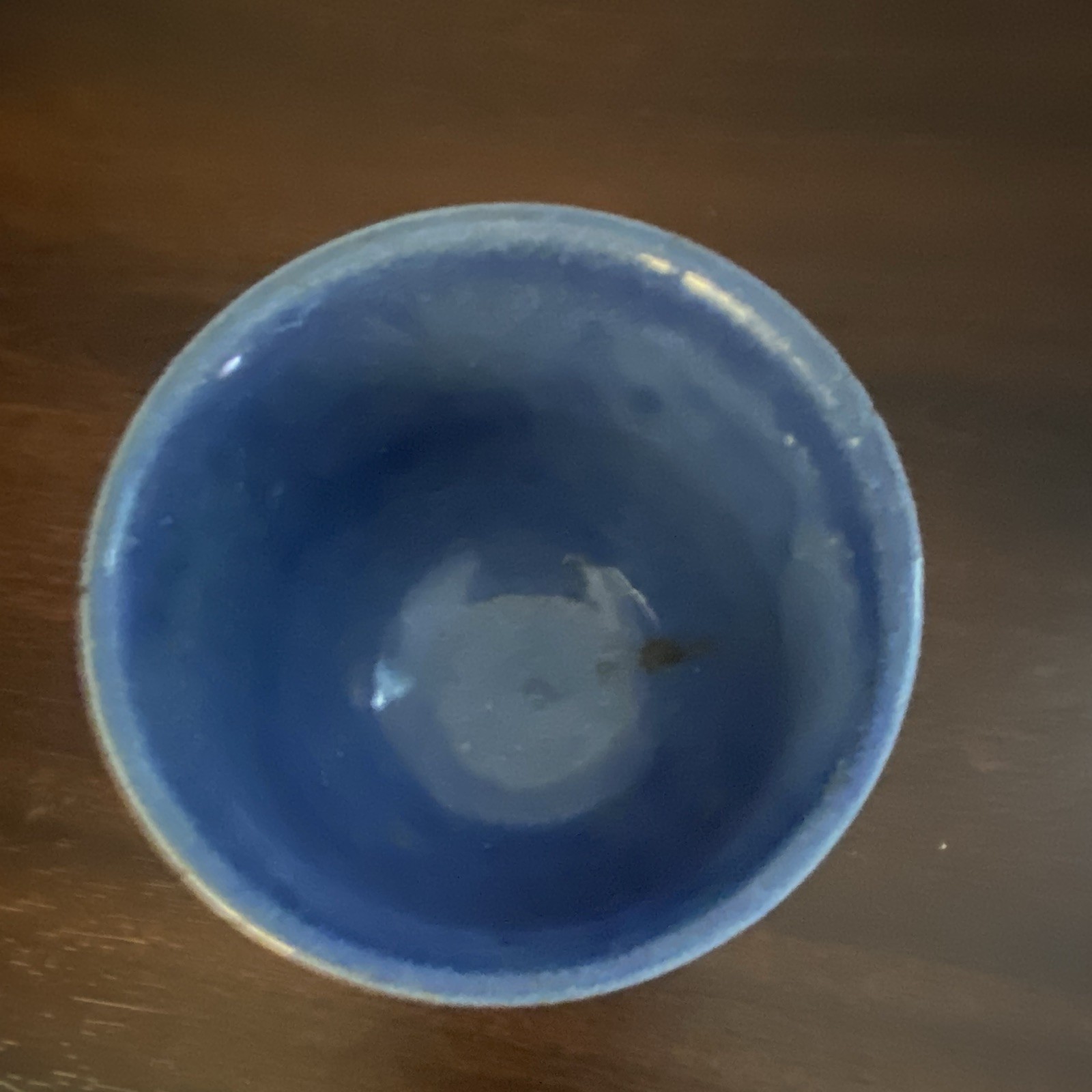 Blue & Beige Striped Art Pottery Ceramic Bowl Round Glossy Finish