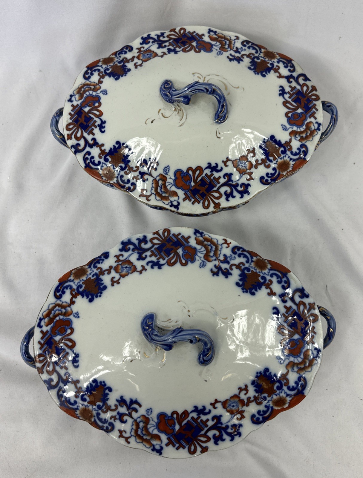 Pair Of 12” Vintage Doulton Burslem “Nankin” Lidded Tureens Vegetable C1890s
