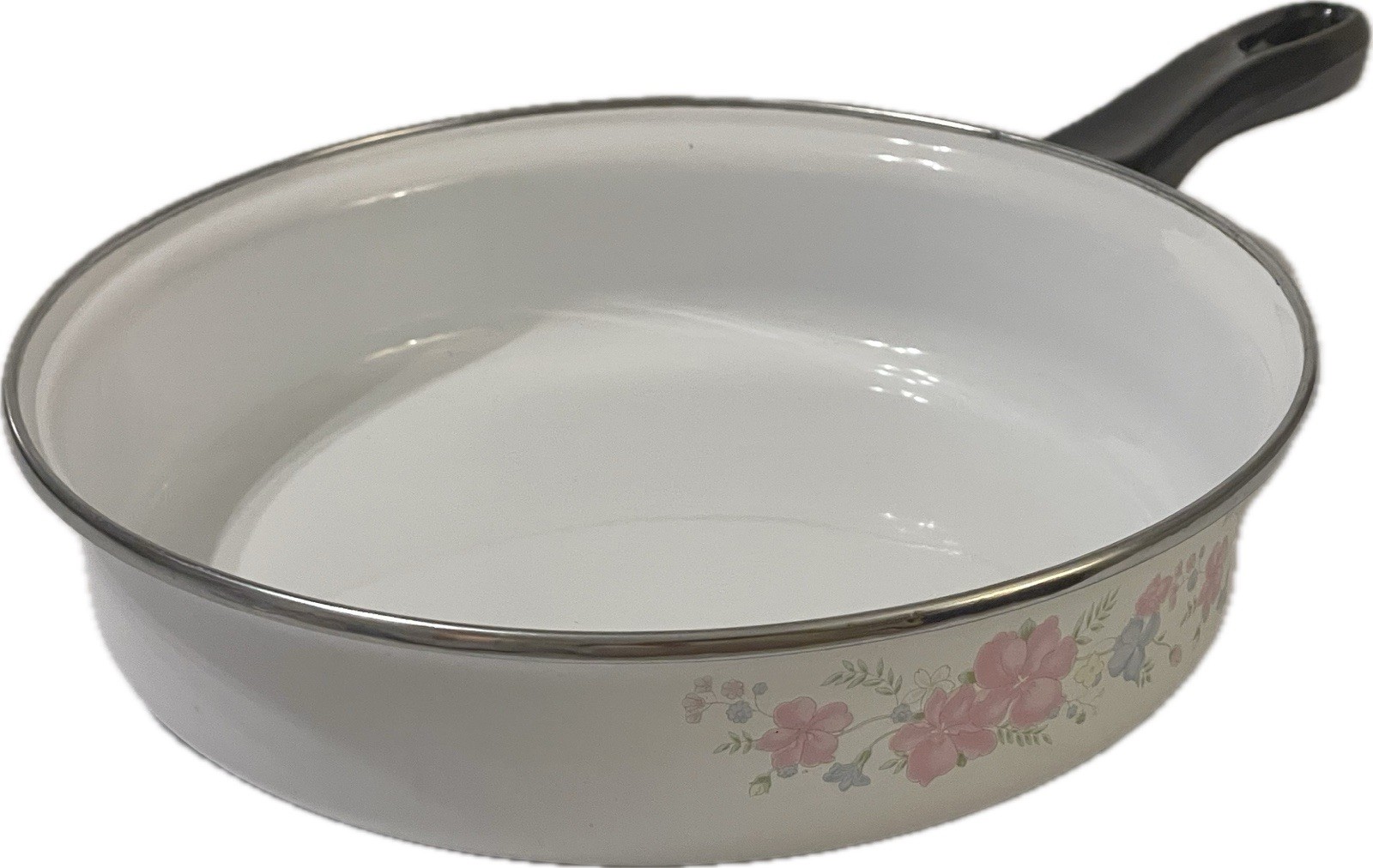 Vintage! Lincoware Hana Floral Ceramic Pots Set of 3 w/ 2 Lids White Pink Green