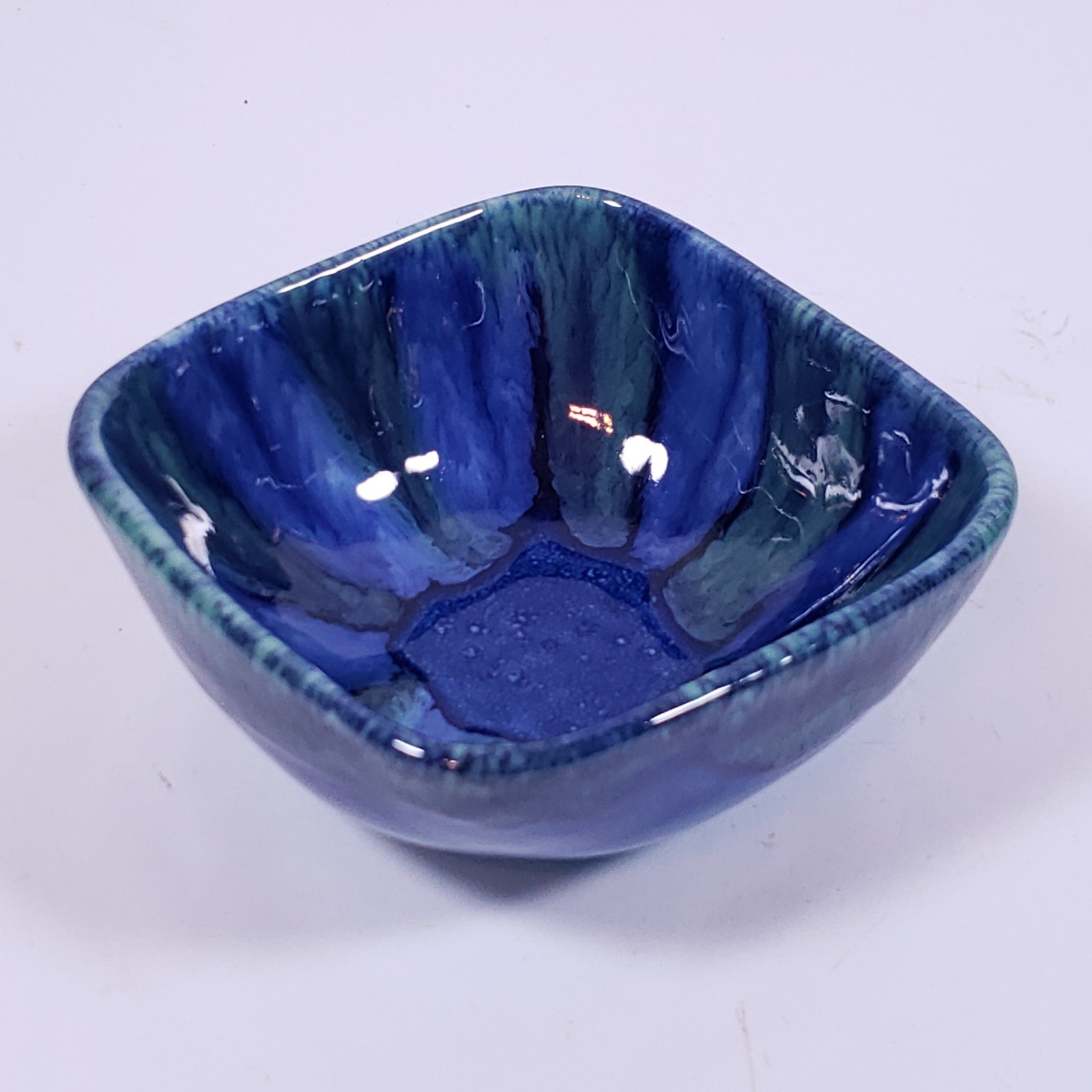 DRYDEN Hot Springs Arkansas Pottery Blue Green Drip Glaze Bowl TRINKET DISH