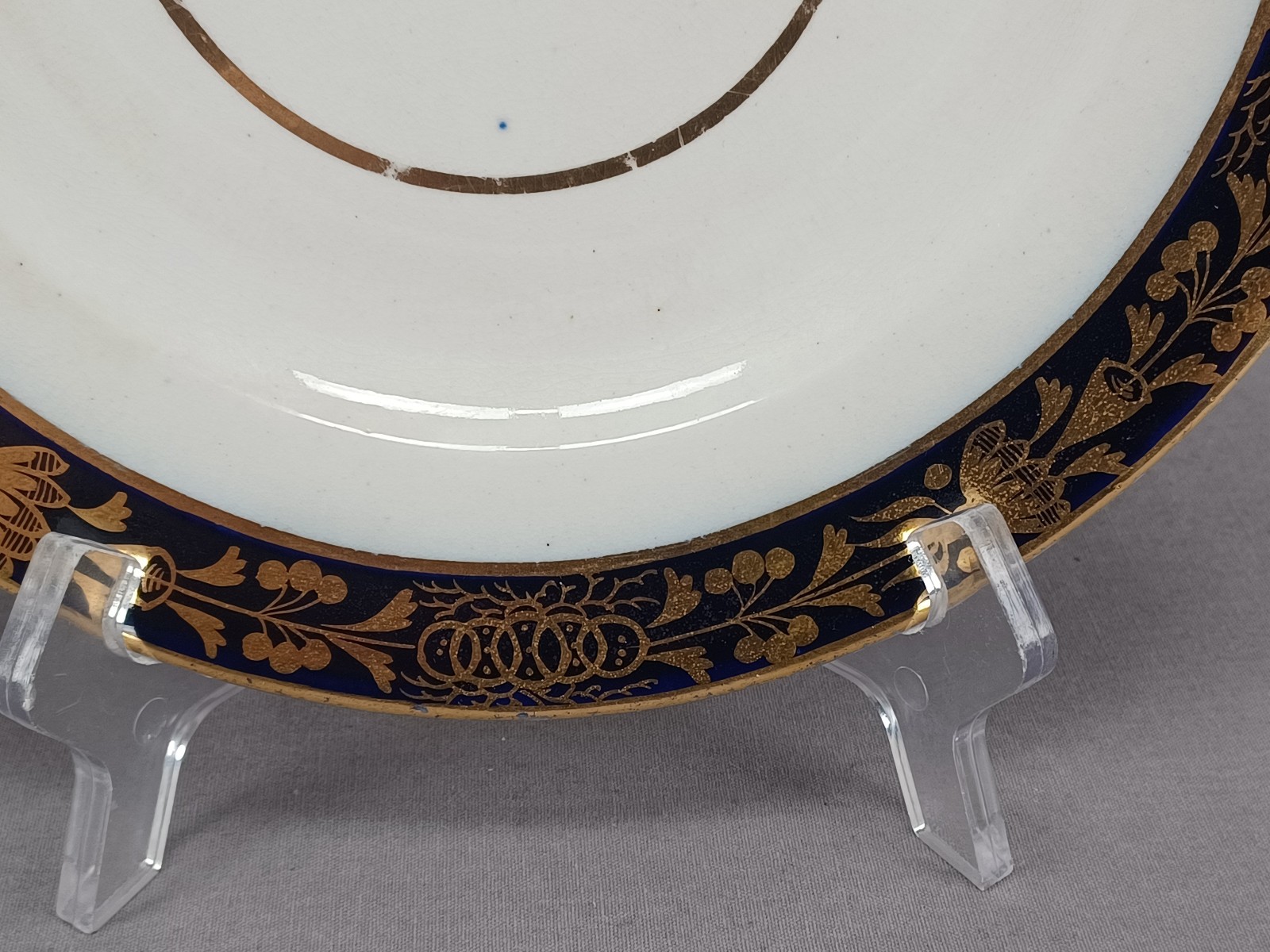Chamberlain Worcester Gold Floral & Cobalt Border 9 1/8 Inch Plate C1800-1820 B