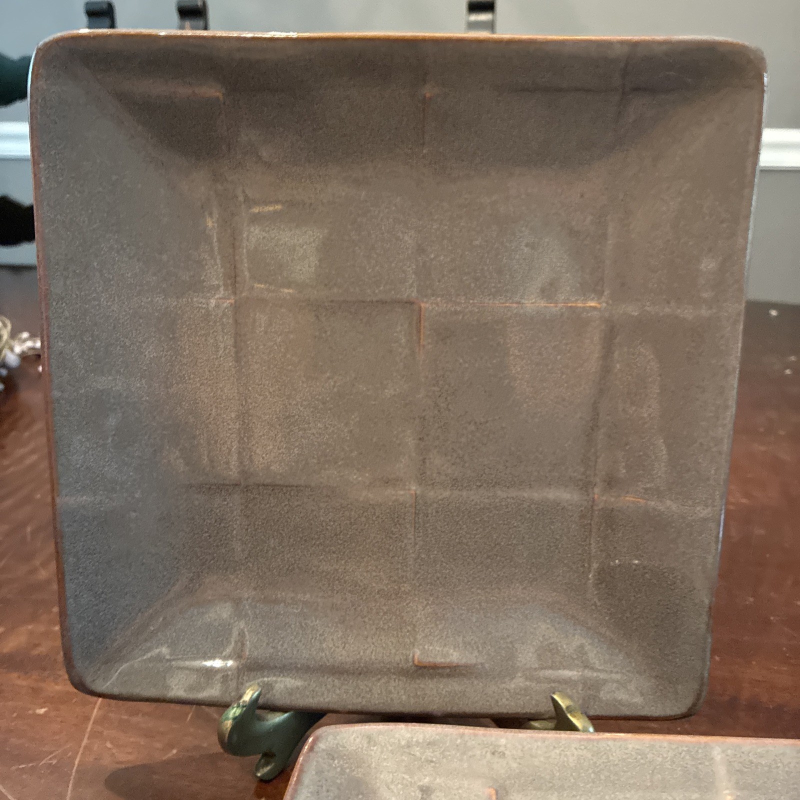 4-Pier 1 Dark Gray Cubic Incised Lines Square Salad/Dessert Plates 8”x8”