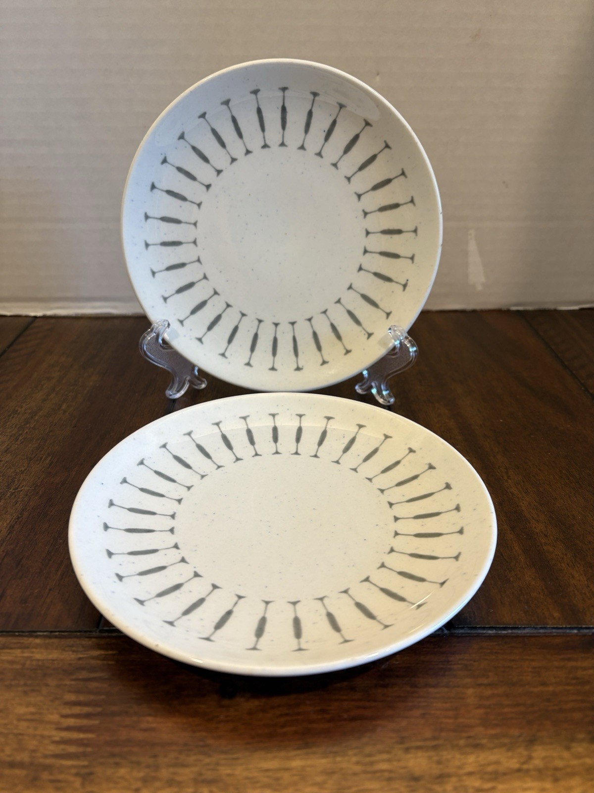 Royal China Navajo 2 Bread Plates Mid Century M Vtg. Pattern Grey Blue Speckled