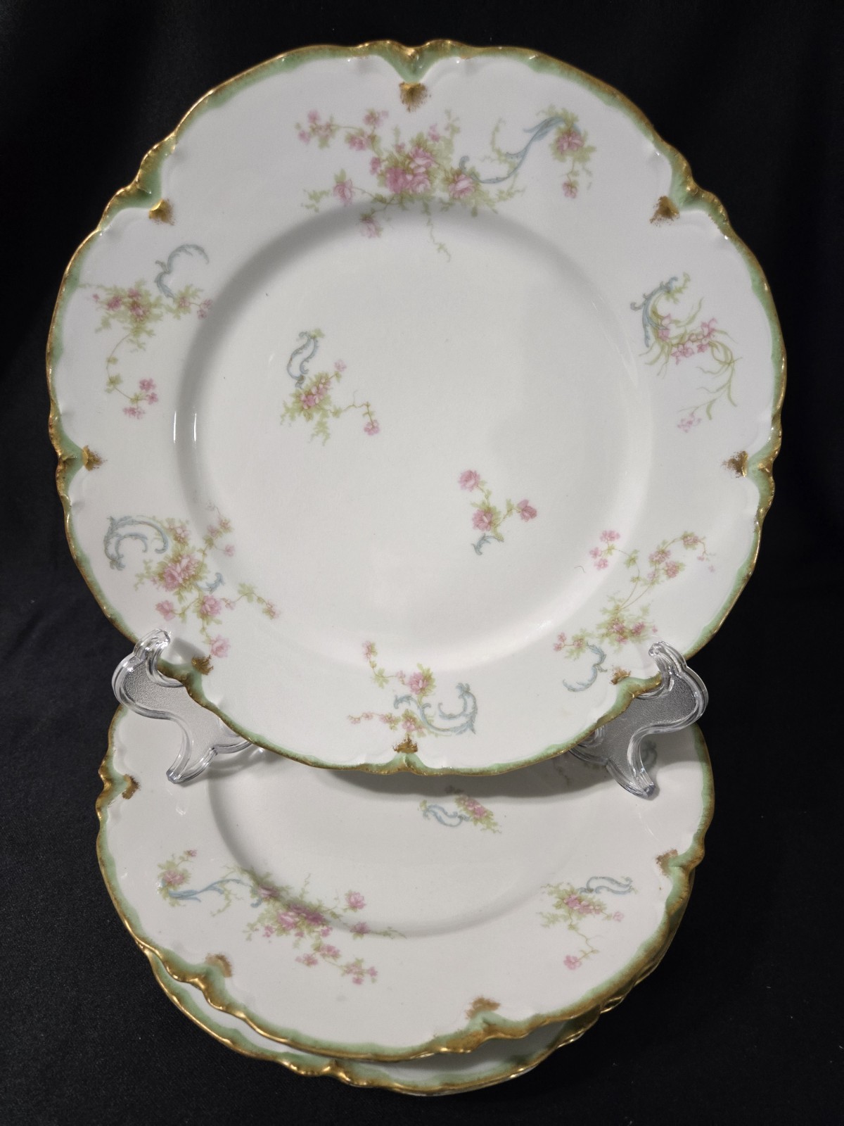 MINTANTIQUE Haviland Schleiger 57H Limoges Roses Blue Ribbons 5 Luncheon Plates