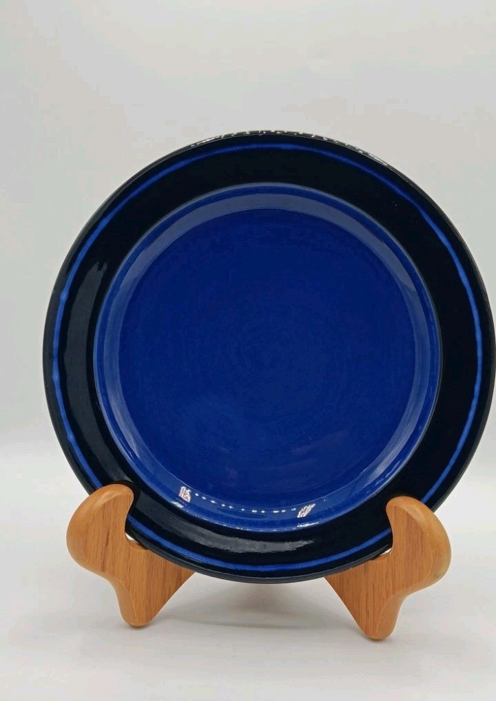 Vintage Cobalt Blue Nittsjö Sweden Salad Dessert Cake Stoneware Plate; 8.25″
