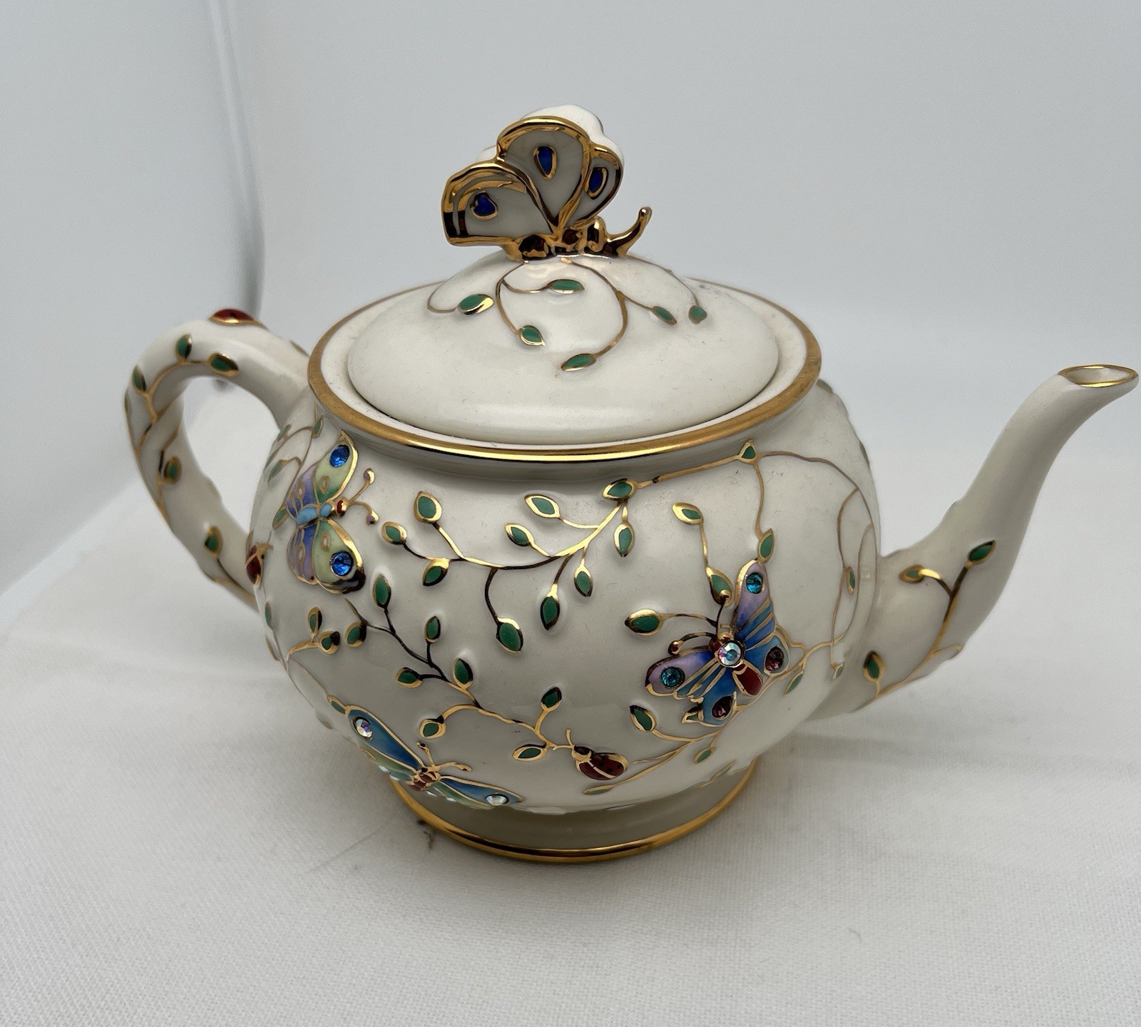 Vintage Lenox Summer Enchantment Teapot Handcrafted 24k Gold Parvaneh Holloway