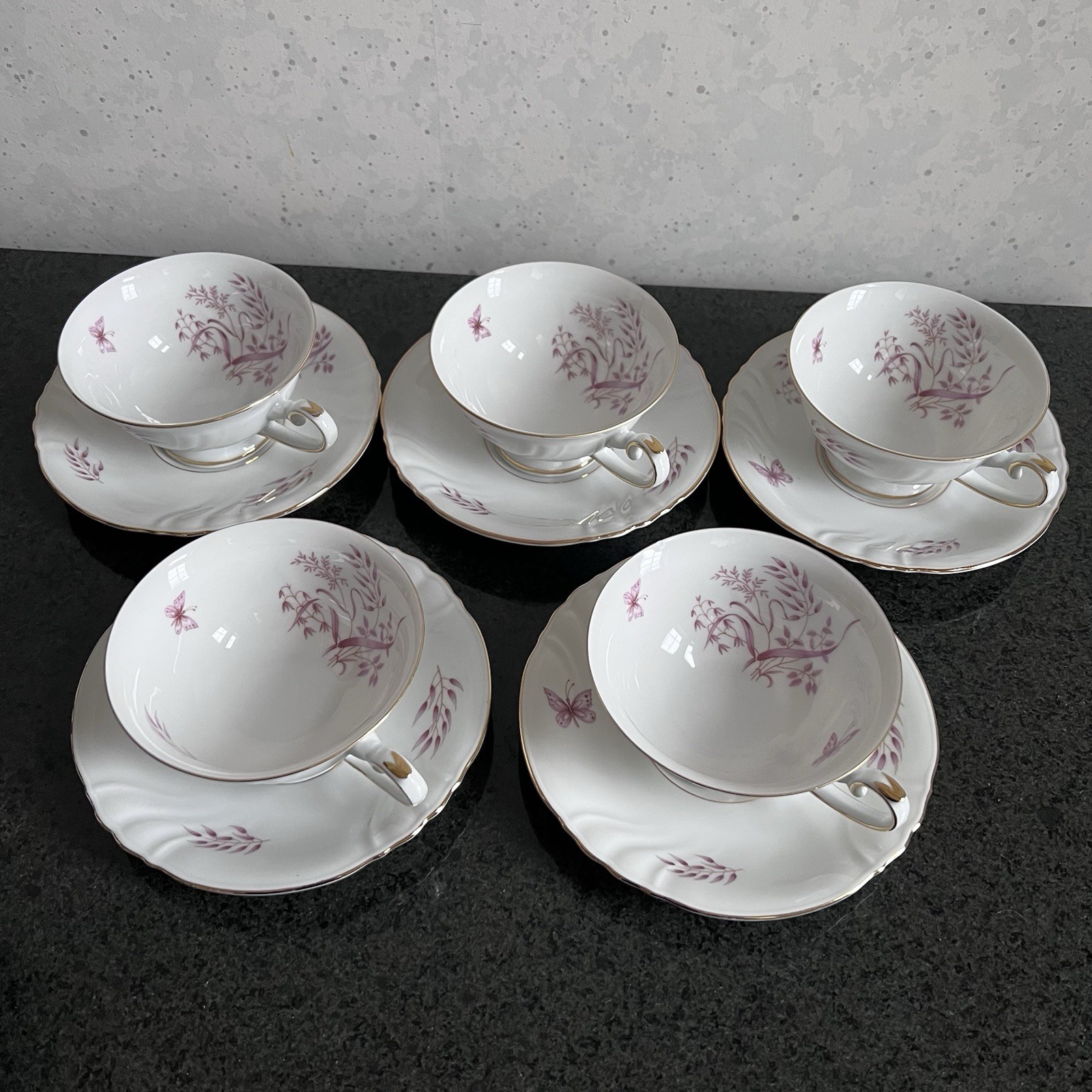 Thomas R Germany Porcelain Tea Cup, Saucer, Dessert Plate Trio Set of 5