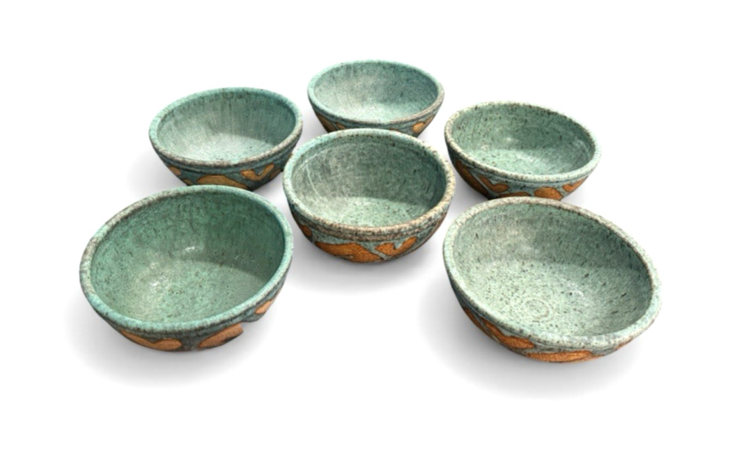 Hand Thrown Studio Pottery Rustic Soup Bowls & Plates Set of 12 Turquoise Sand