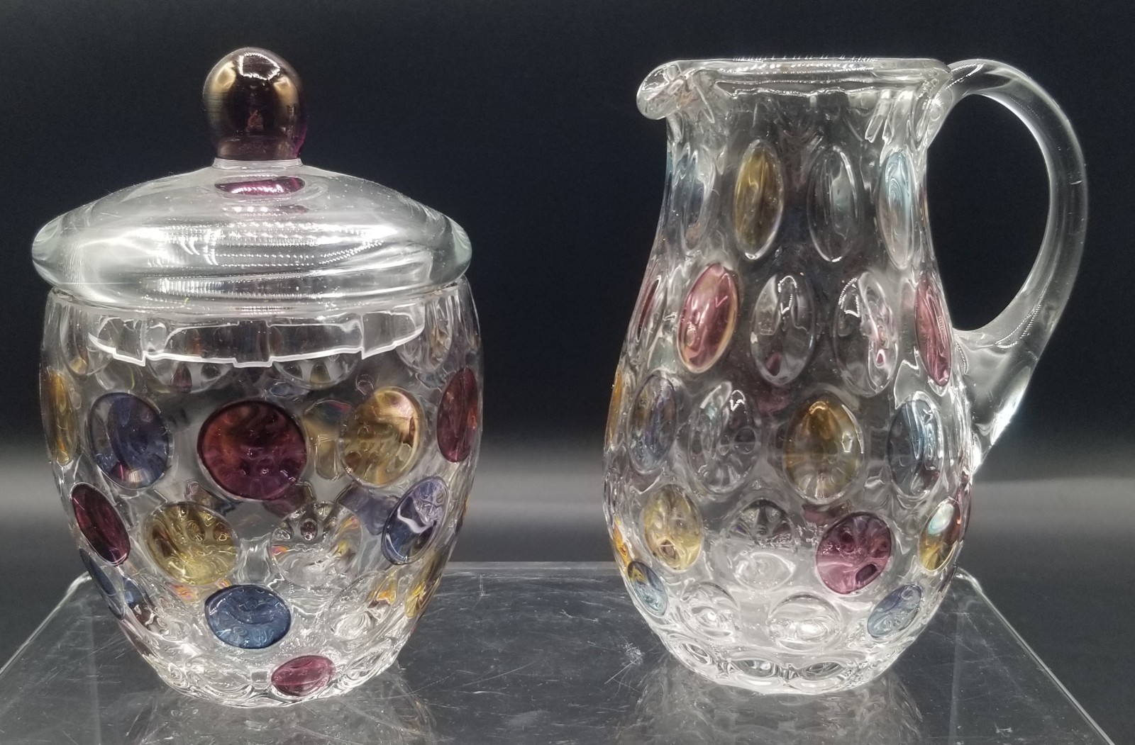 Vintage Borske Sklo Bohemia Crystal Nemo Thumbprint Creamer & Sugar MCM
