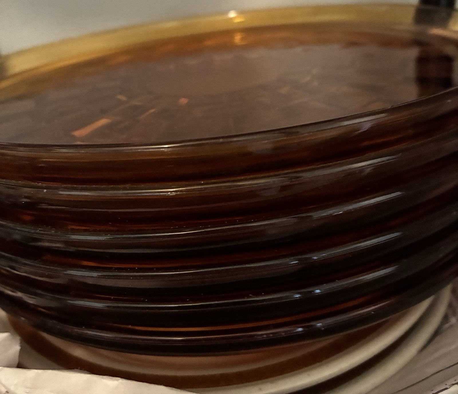 Indiana Glass Co Whitehall Amber Cubist Luncheon Plates (6)