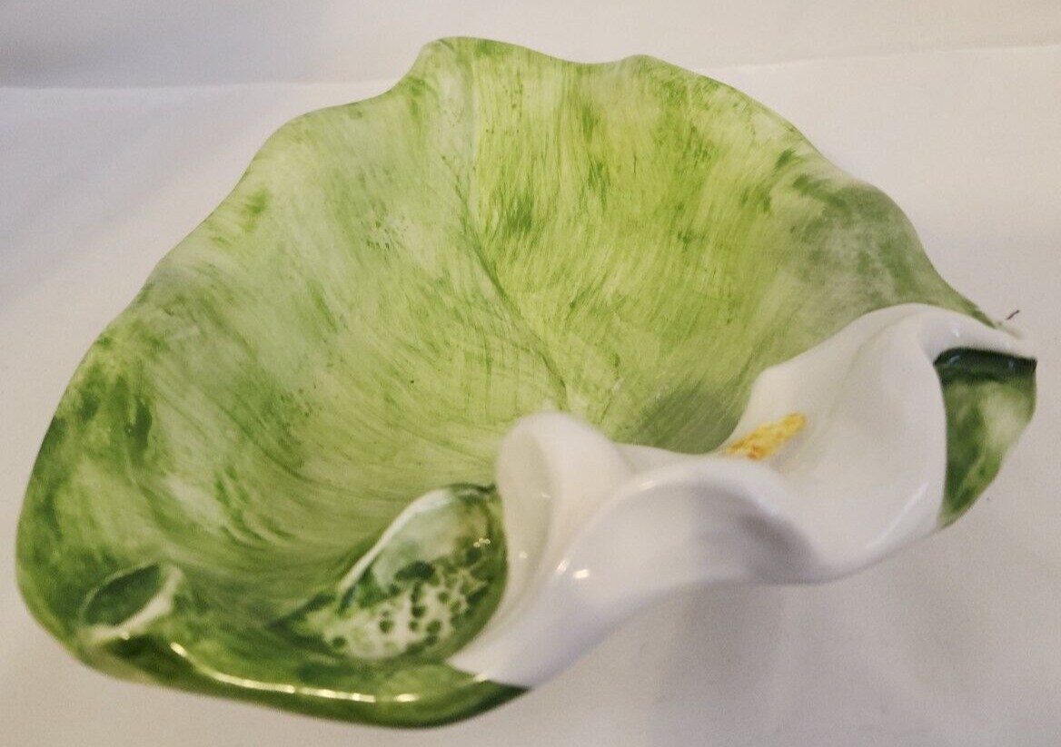 Italian Ceramic Dish Calla Lily Leaf Majolica Syle Vintage See Last Picture