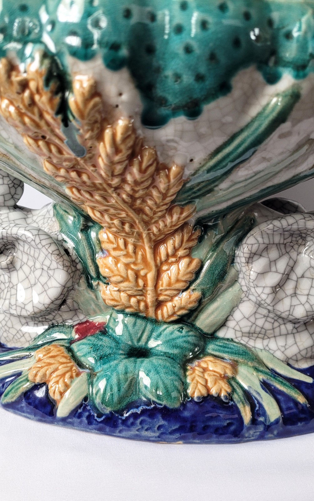 Vintage Italian Majolica Elephant Compote Centerpiece Bowl —Crackle Glaze Finish