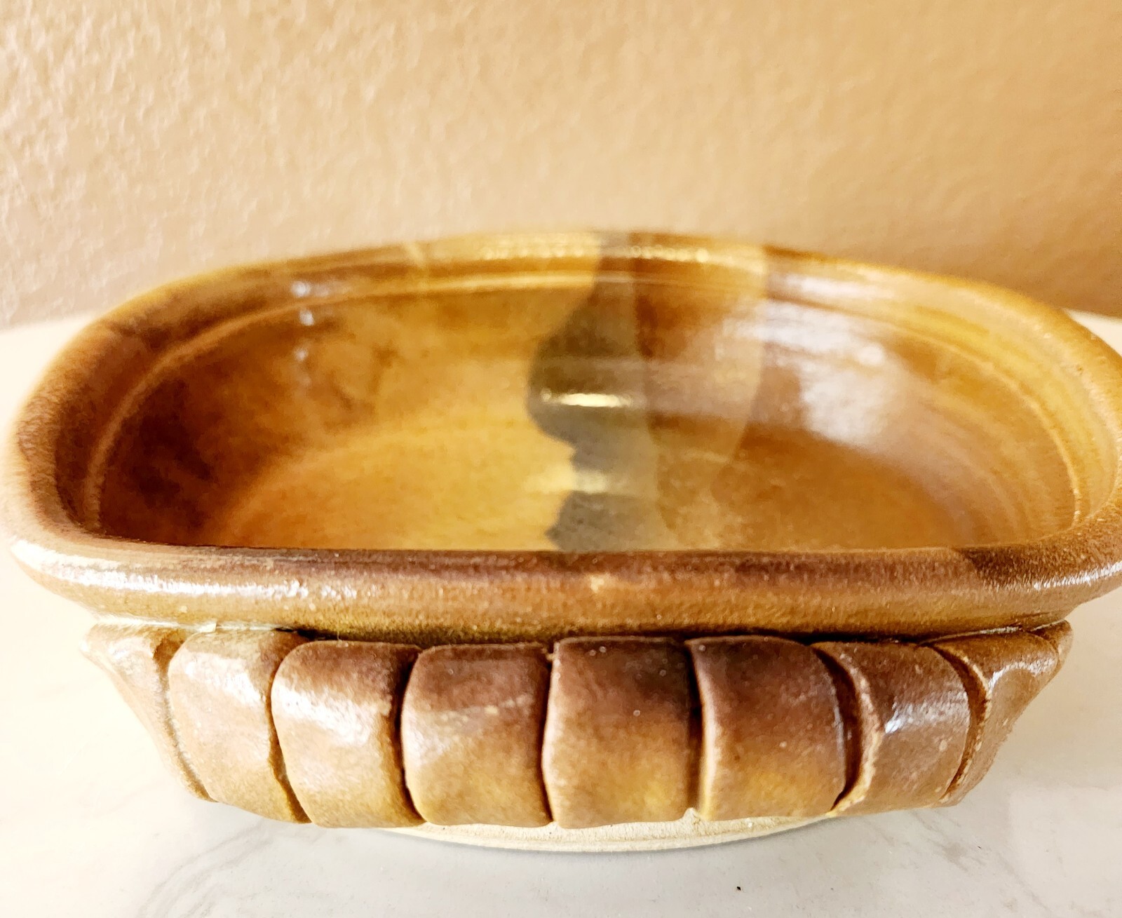 Casserole Bowl Art Pottery Stoneware SIGNED 1979 Landscape Glazing