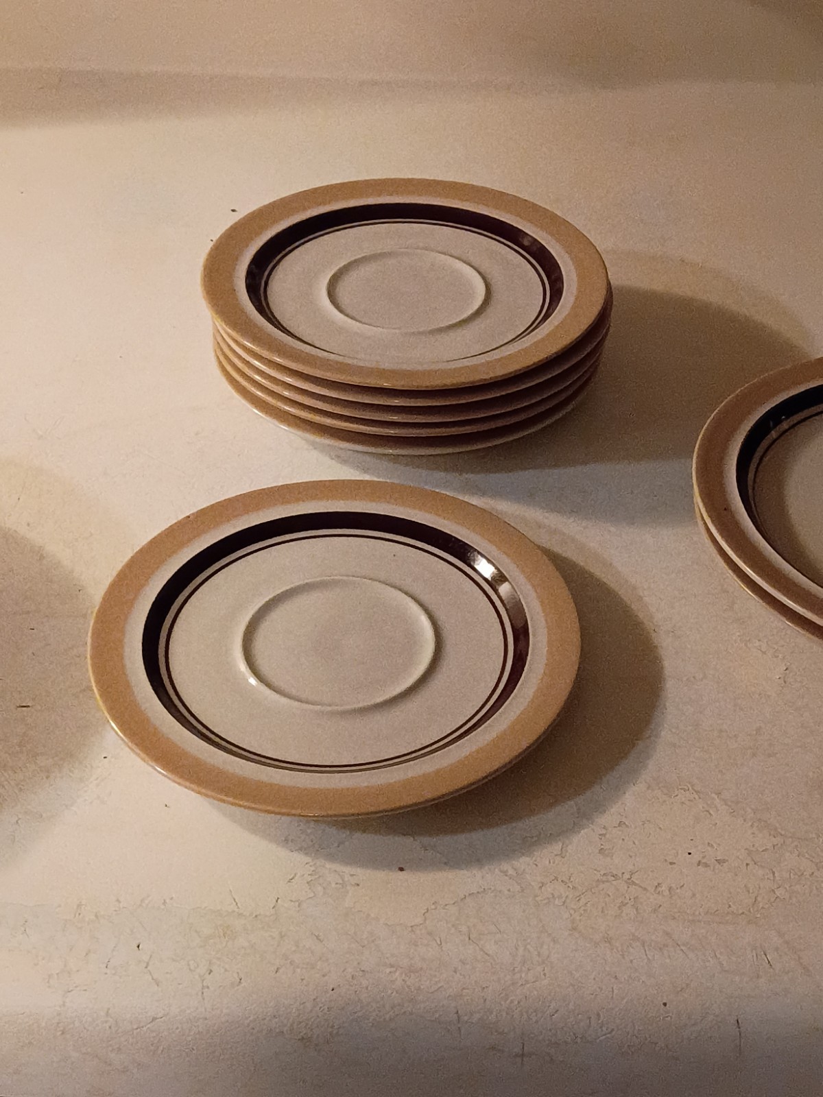 Ceramic Brown and White Twelve-Piece Cup & Saucer Set, Glossy Finish