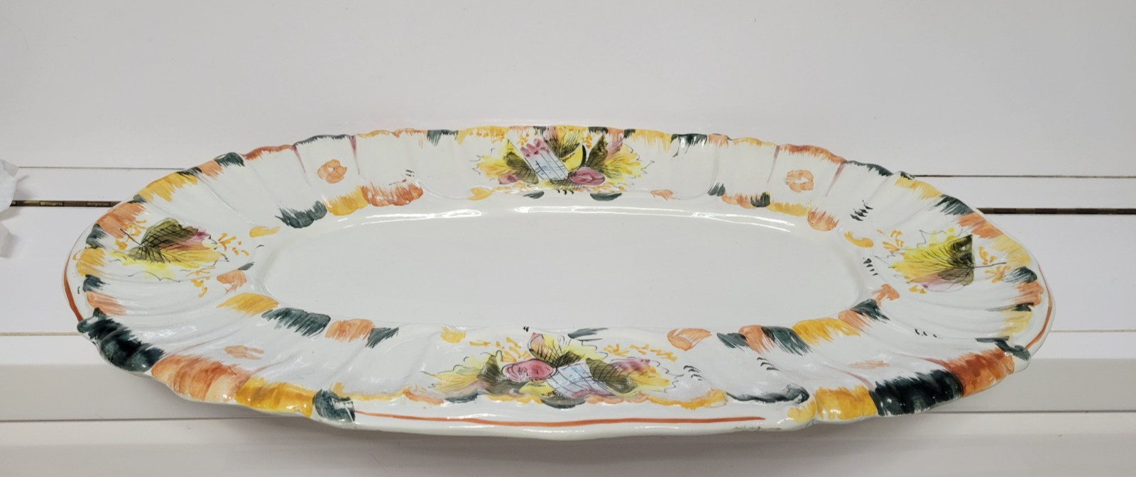 25 INCH BEIGE HANDPAINTED CERAMIC OVERSIZED OVAL SERVING PLATTER 7 POUNDS