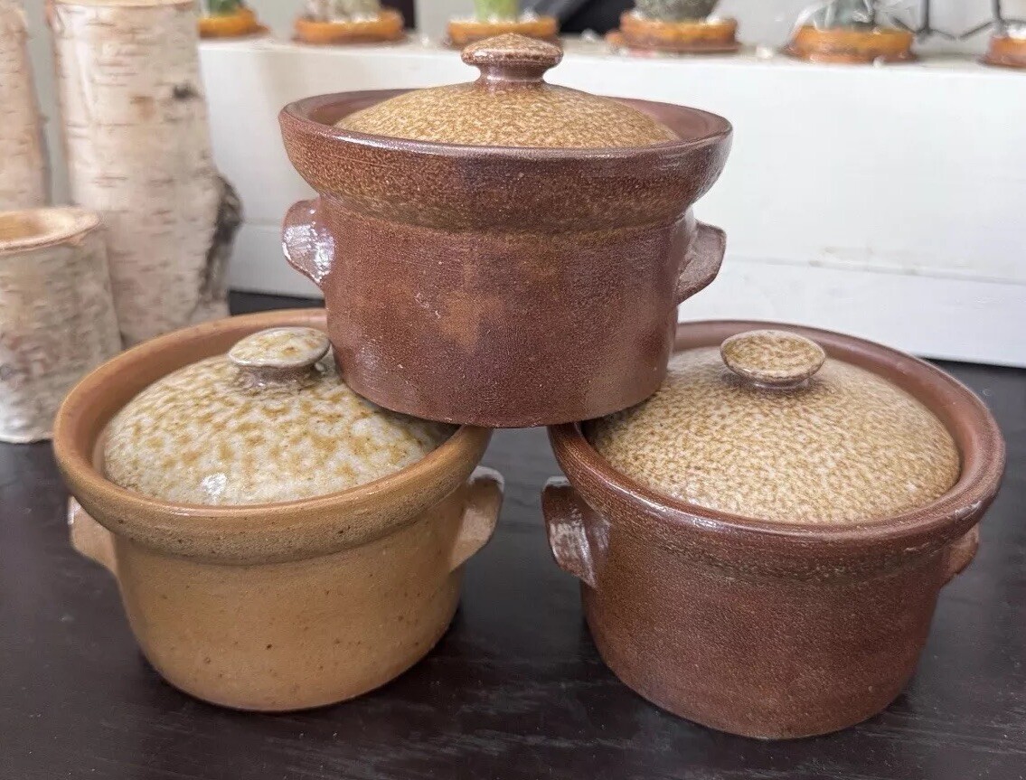 Studio Art Pottery Portugal Stoneware Speckled Glaze Small Pots
