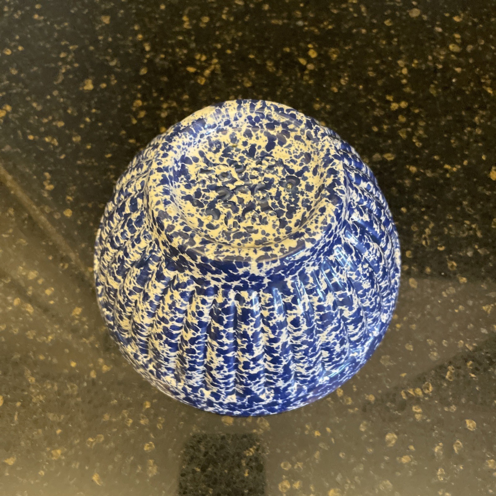 Haeger USA 296 Vintage MCM Blue And White Speckled Pottery Bowl 20 Oz Scalloped