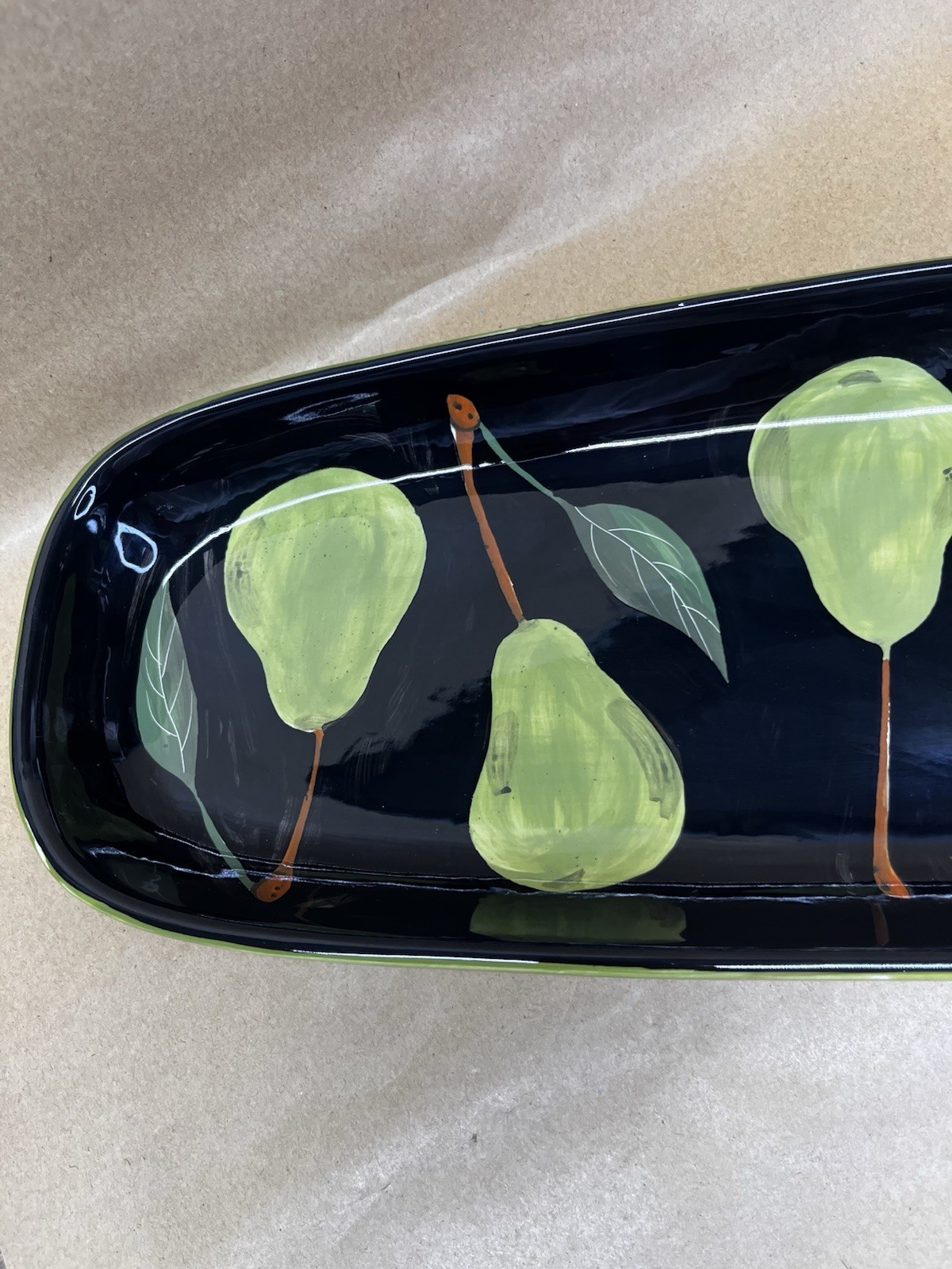 Romy & Clare Fenton Green Pear LONG BIG Rectangular Dish Platter Tray 2007 24”