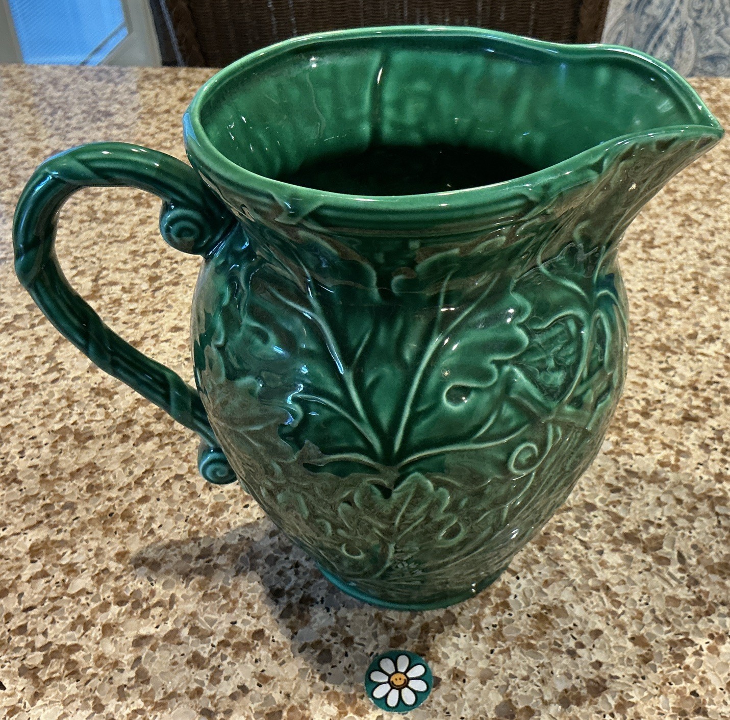 MAJOLICA GREEN 7.75” PITCHER BY SHAFFORD