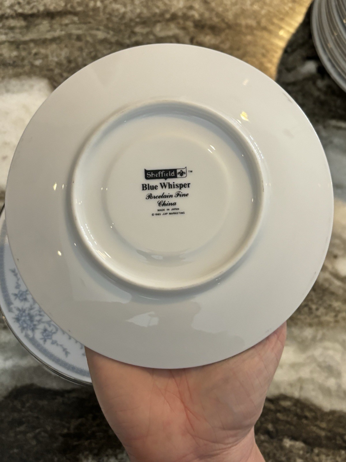 Sheffield “BLUE WHISPER” SAUCER ONLY, Blue Flowers & Scrollwork, Japan 1985 NOS