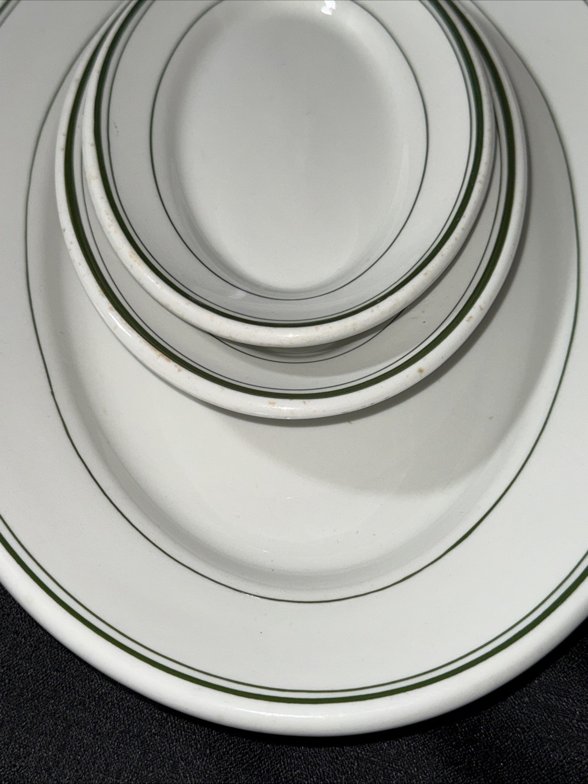 15.5” Sterling Vitrified China Restaurant Ware Green Oval Patter Plate Lot Of 3