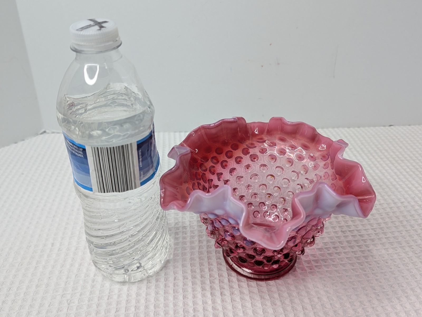Fenton Cranberry Opalescent Candy Bowl Dish Hobnail Ruffled Vtg Snap Ring Marks