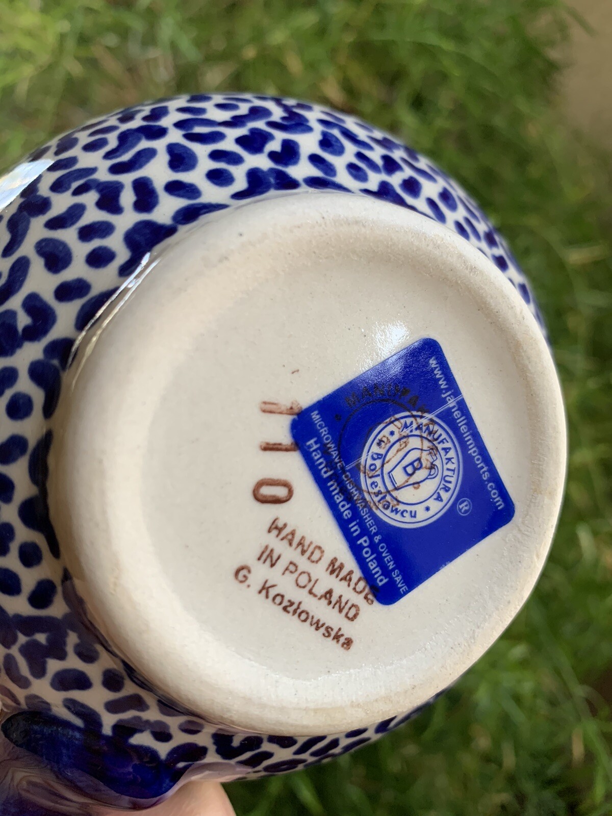LARGE Boleslawiec Polish Pottery Bubble Mug Floral Artist Signed Blue 18 Oz NEW