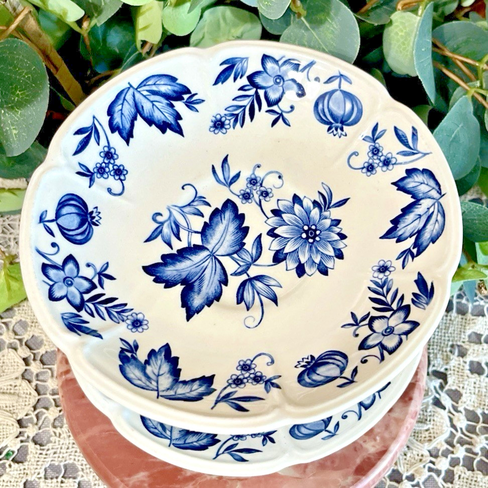 VTG Johnson Bros. England Windsor Ware Malvern Blue Teacup & Saucer Set – 2 Pair
