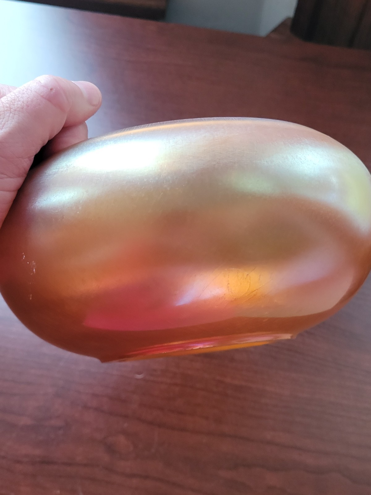 Stretch Art Glass Marigold Imperial Jewels Cupped Top Bowl Iron Cross Signed
