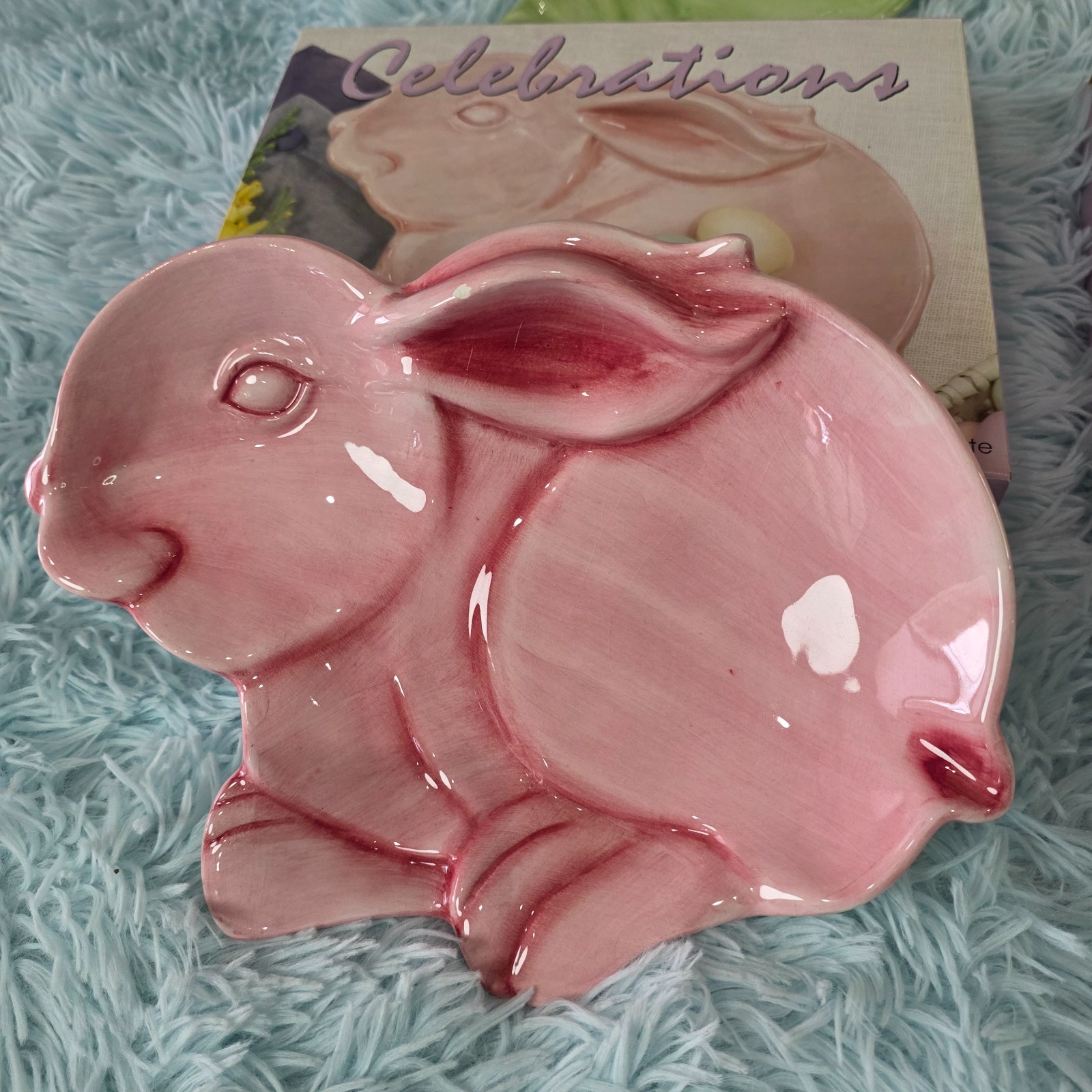 Set of 4 Celebrations Easter Bunny Appetizer Plates – Pastel Pink Green Yellow