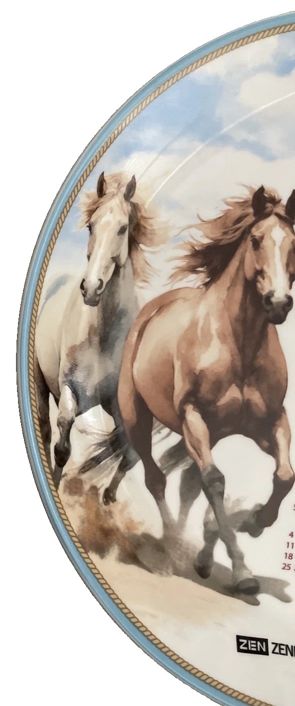 2026 Zodiac Calendar Ceramic Plate with two wild bright horses by Zen Hankook