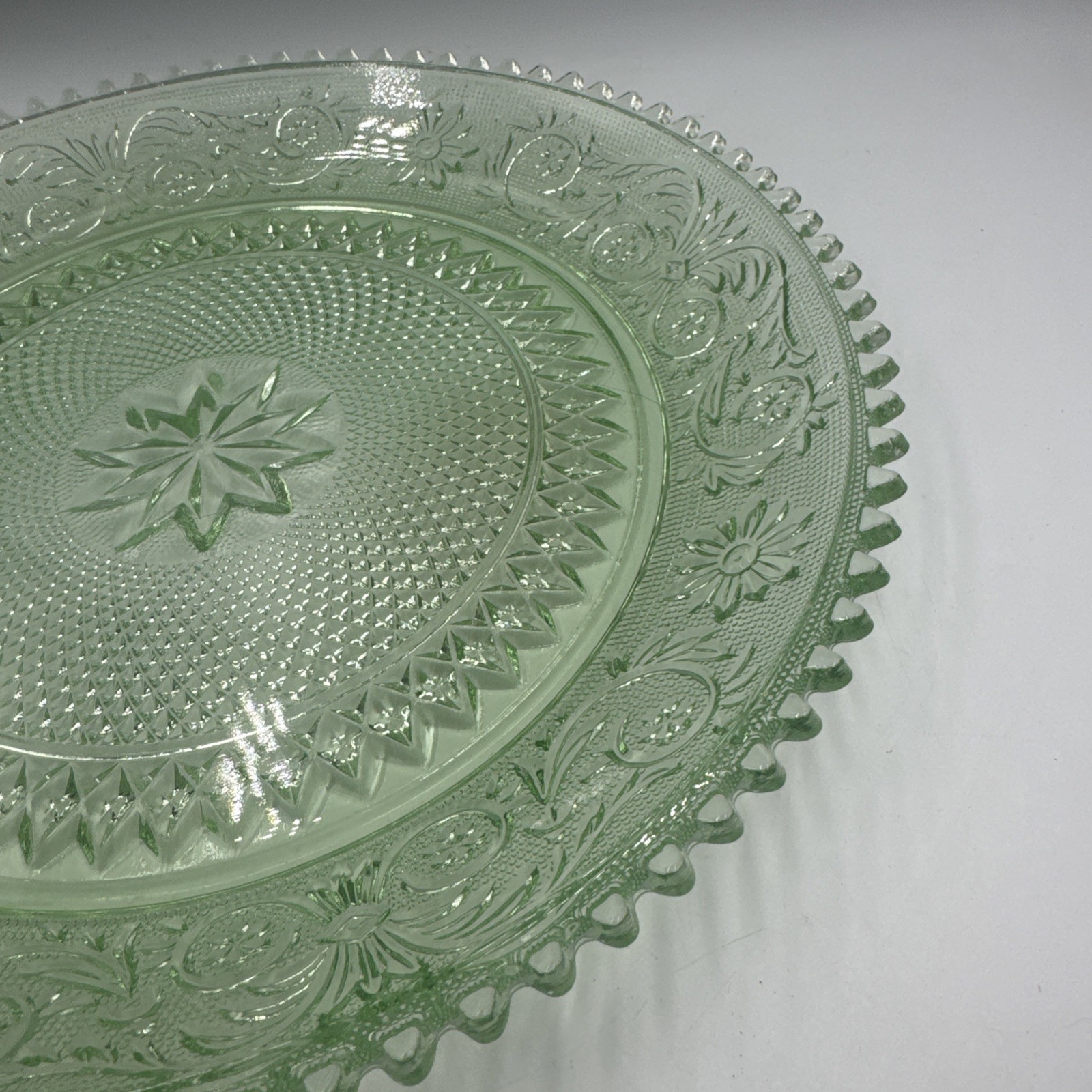 Vintage Tiara Indiana Sandwich Glass Chantilly Green 12” Round Serve TrayPlatter