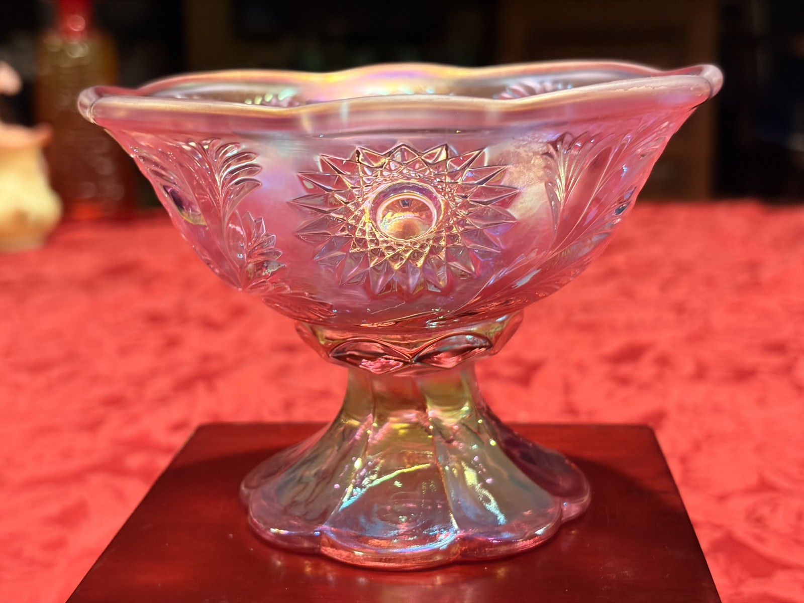 RARE Vtg Fenton Dusty Rose Pink Carnival Glass Miniature Punch Bowl Set/4 Cups