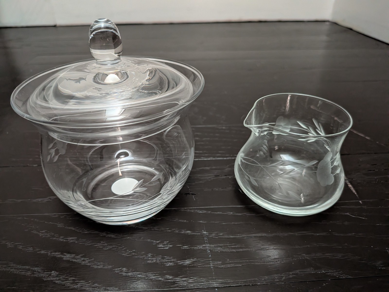 Princess House Heritage Etched Crystal Creamer and Sugar Bowl Set With Lid Clear
