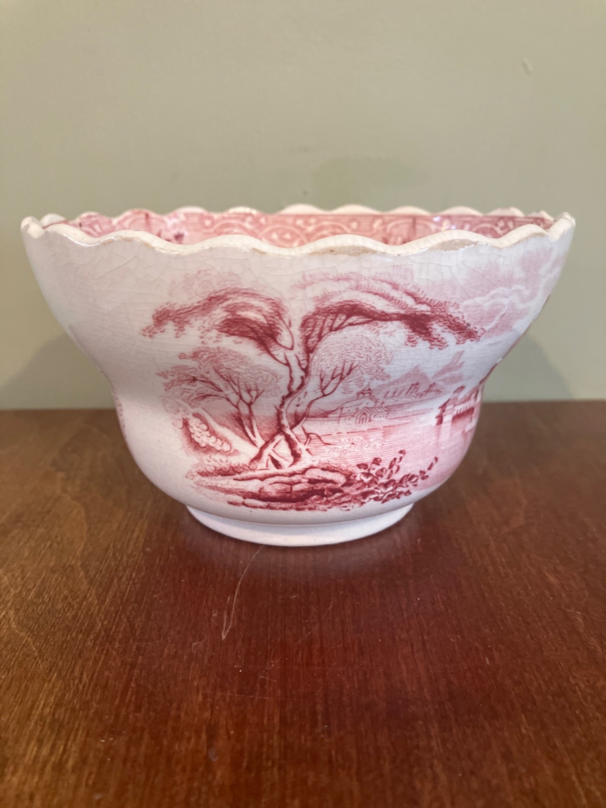 antique John Mayer & red transfer Roselle bowl 3 1/2 inches high
