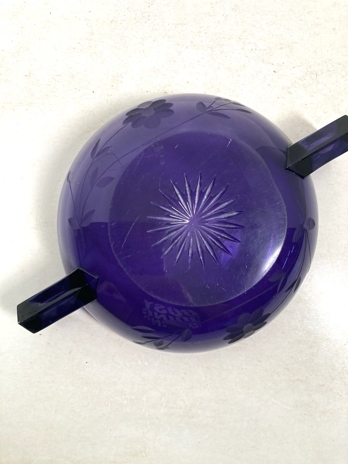 Vintage Glass candy Dish, Server, condiment, irradiated purple, etched floral