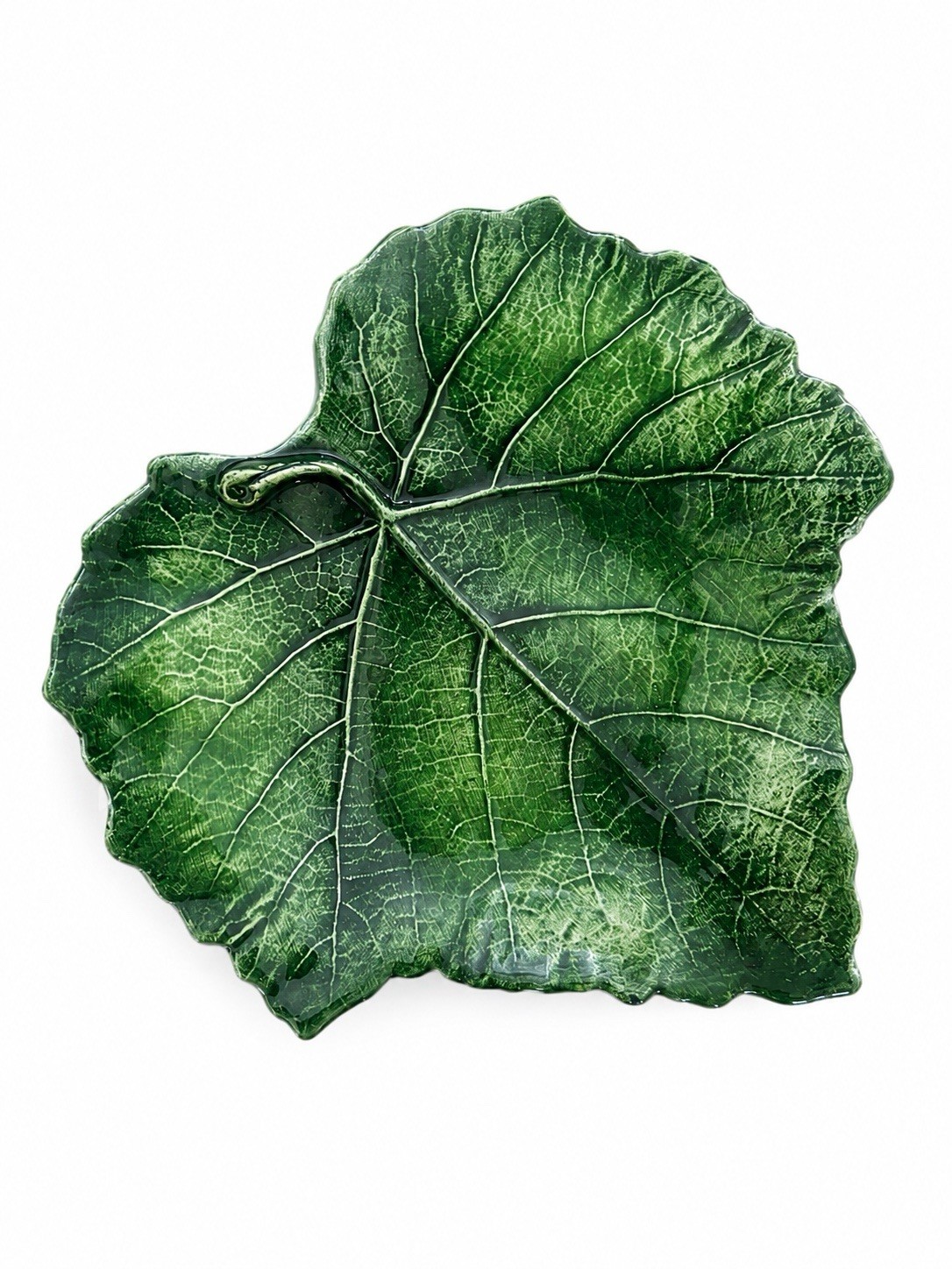 Small Vietri Italy Italian Majolica Pottery Dark Green Leaf Plate Tray 7 By 6.5