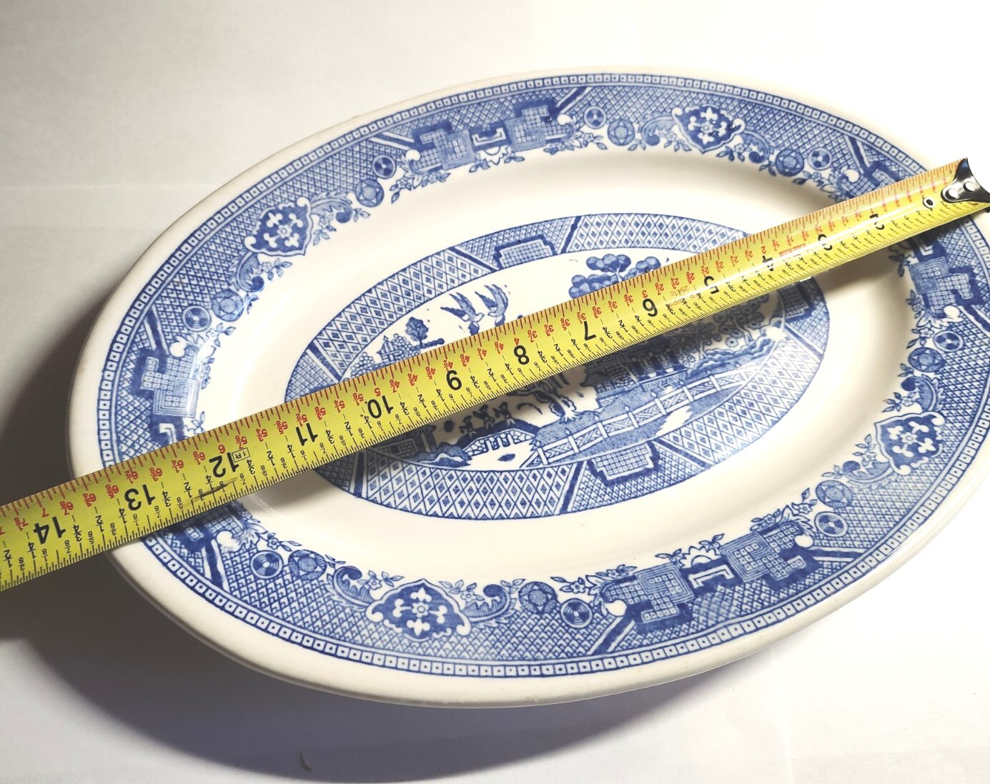 Buffalo China Blue Willow Oval Platter 13 1/2″ Vintage Ware Oneida Asian Scene