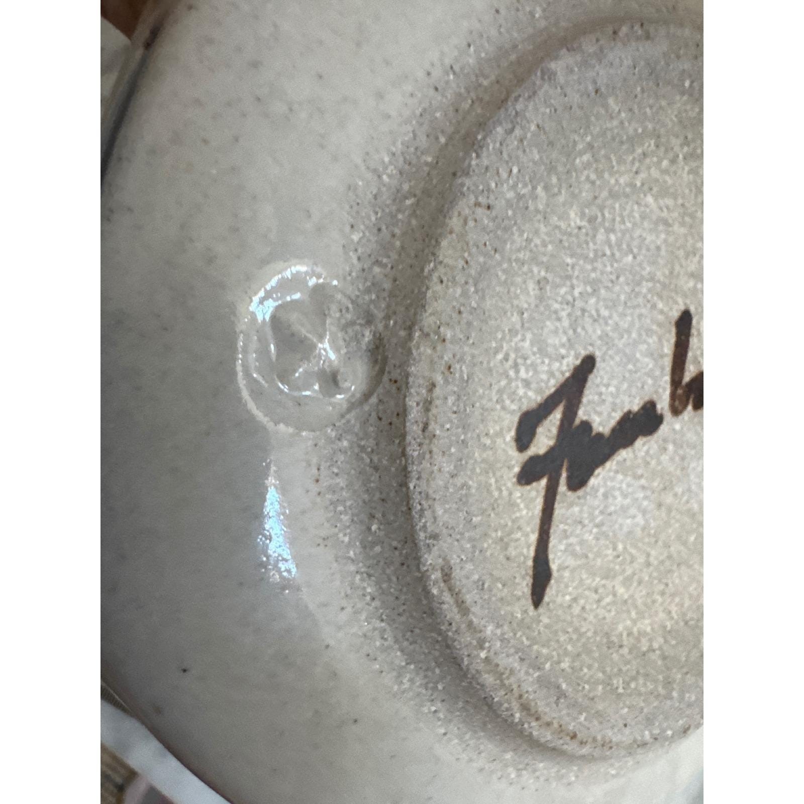John Fassbinder Signed Studio Pottery Hexagon Floral Stoneware Dish Blue Cream