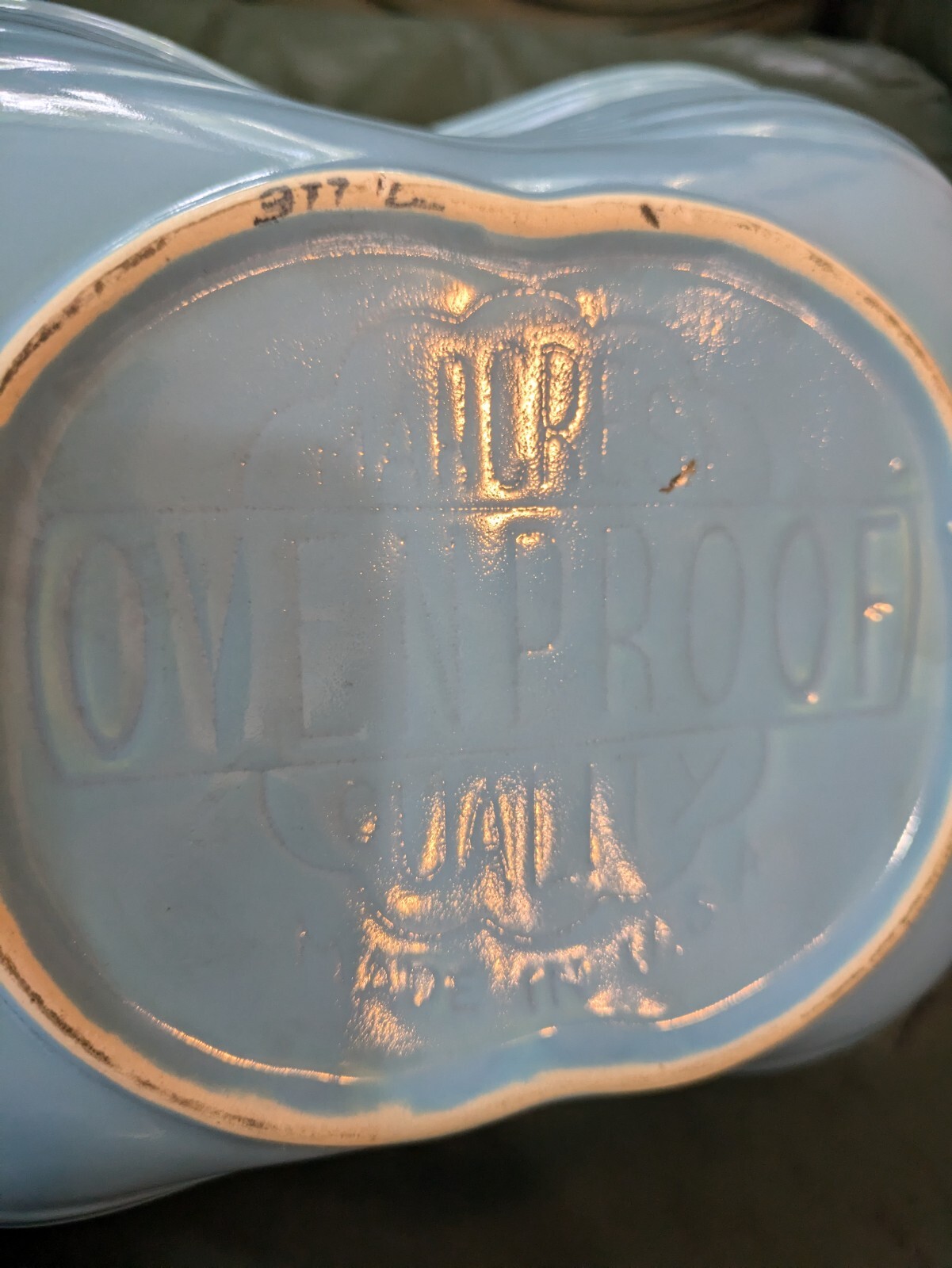 Vintage Marcrest Stoneware Banded Divided Dish Bowl Pool Blue Ovenproof USA
