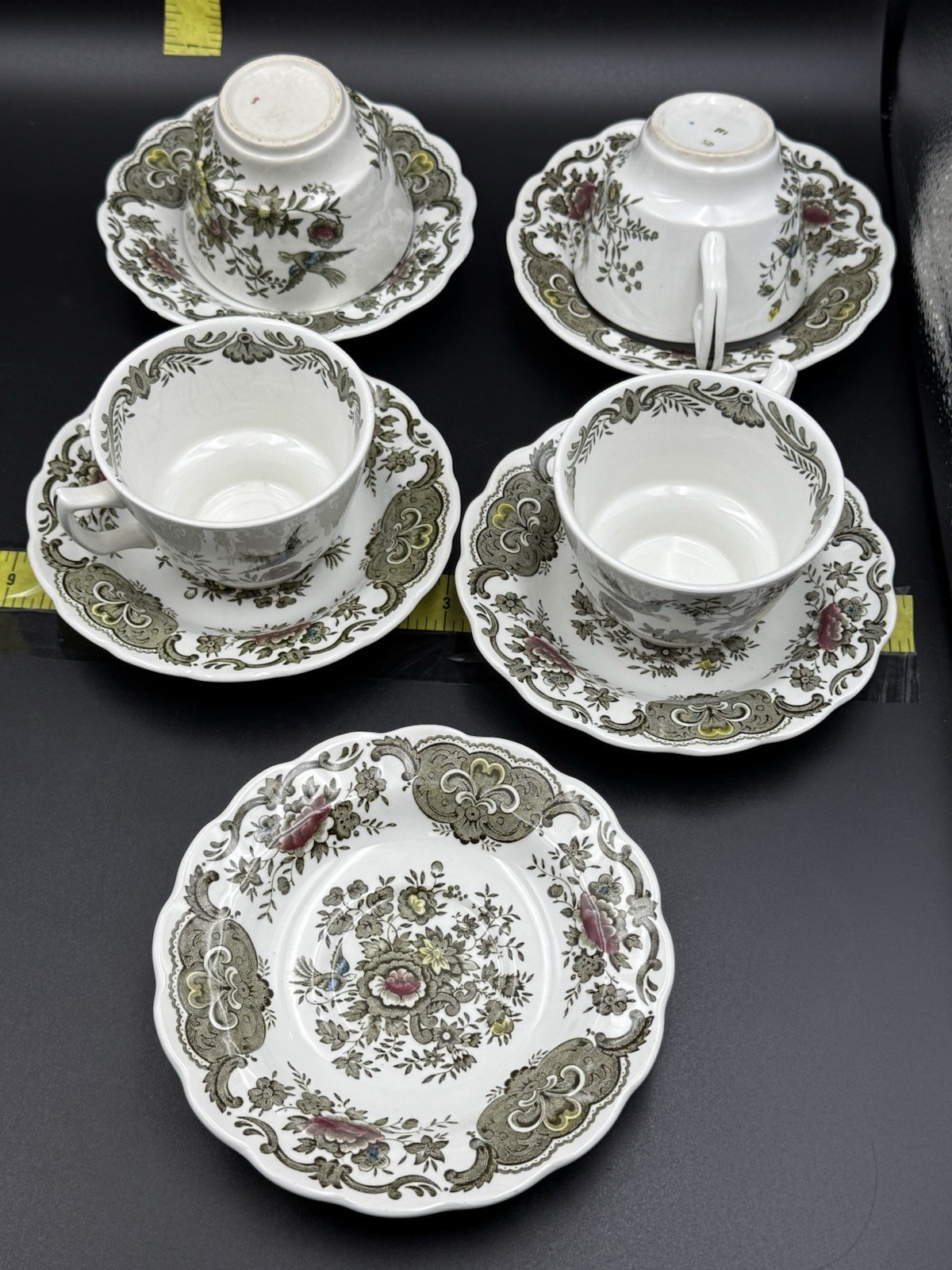 Ridgway Staffordshire Windsor England Cup & Saucer Set Floral Green Brown Red