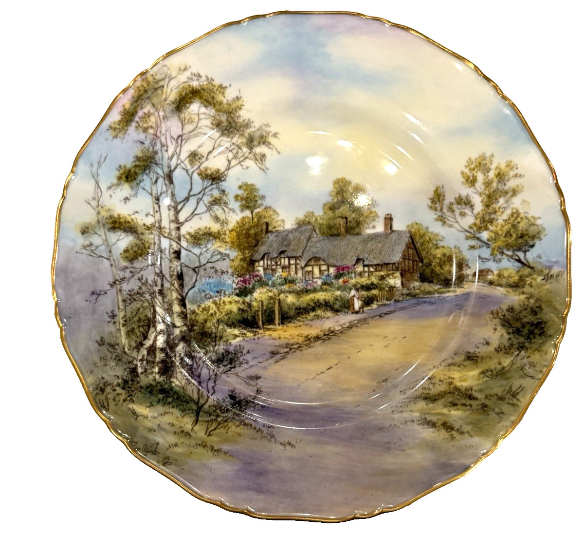 Pristine 1952 Royal Worcester Anne Hathaway Cottage Plate Signed J. Smith 10.5″