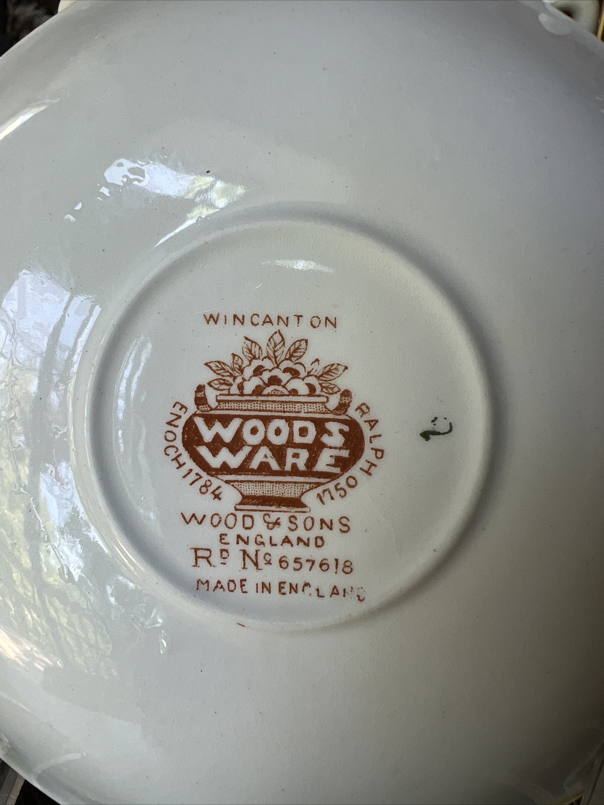 Vintage Wood Sons WINCANTON 3 Saucers Blue Rust gold trim Woods Ware