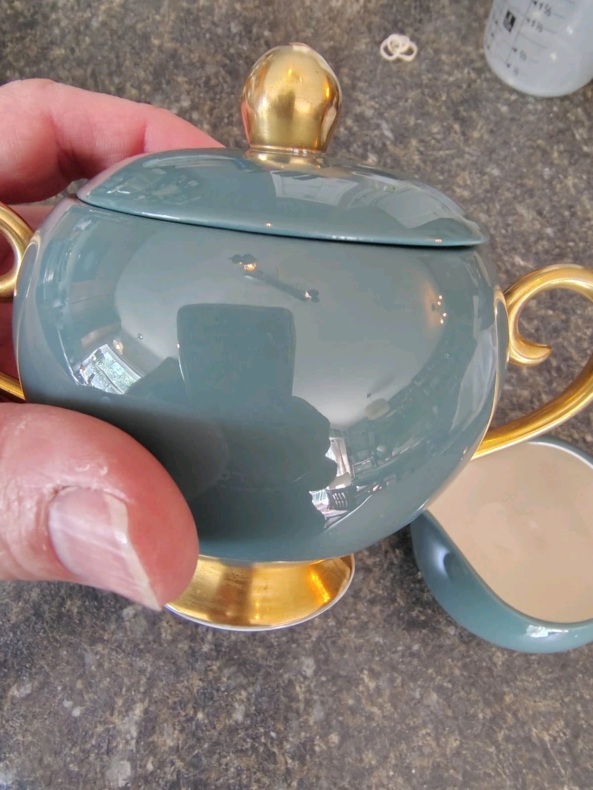 Flintridge Sugar Bowl and Creamer Gold Trim Ceramic