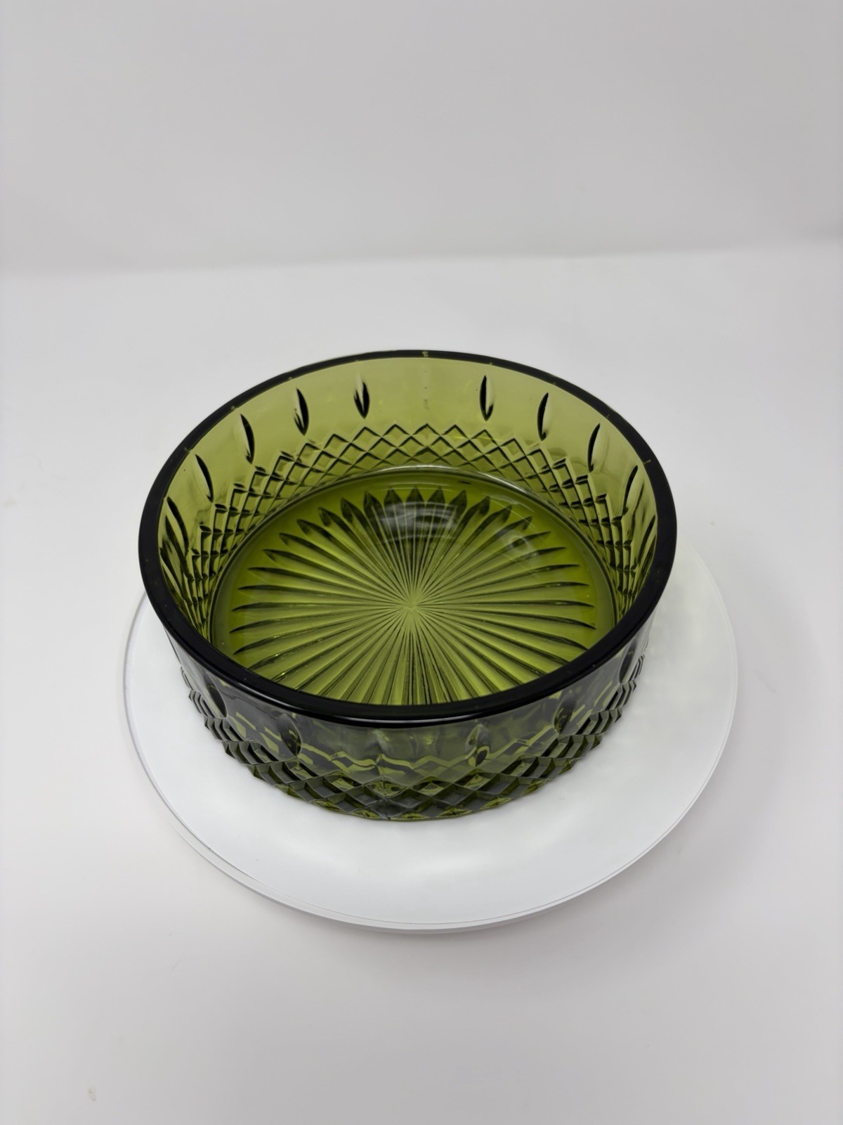 Vintage Indiana Glass Avocado Green Princess Diamond Point Candy Dish with Lid