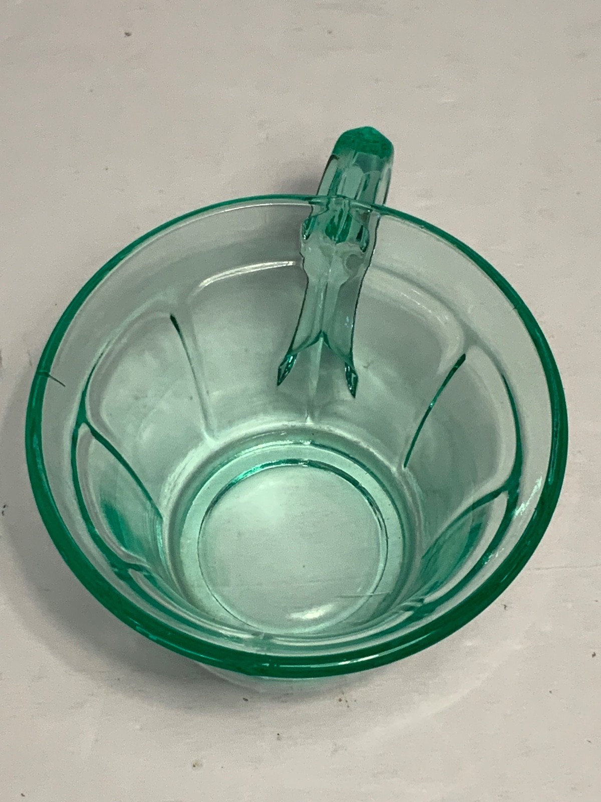 Set of 2 Vintage Diamond Glass Co. Victory Green Uranium Glass Cups & Saucers