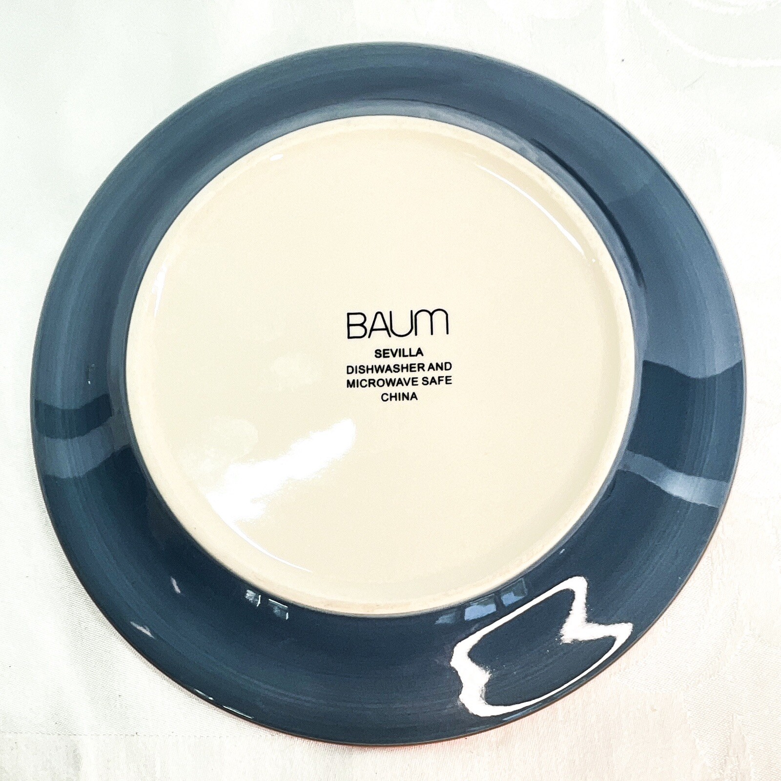 Baum Salad Plate set of Two SEVILLE blue design on off white brick Red edge 8″